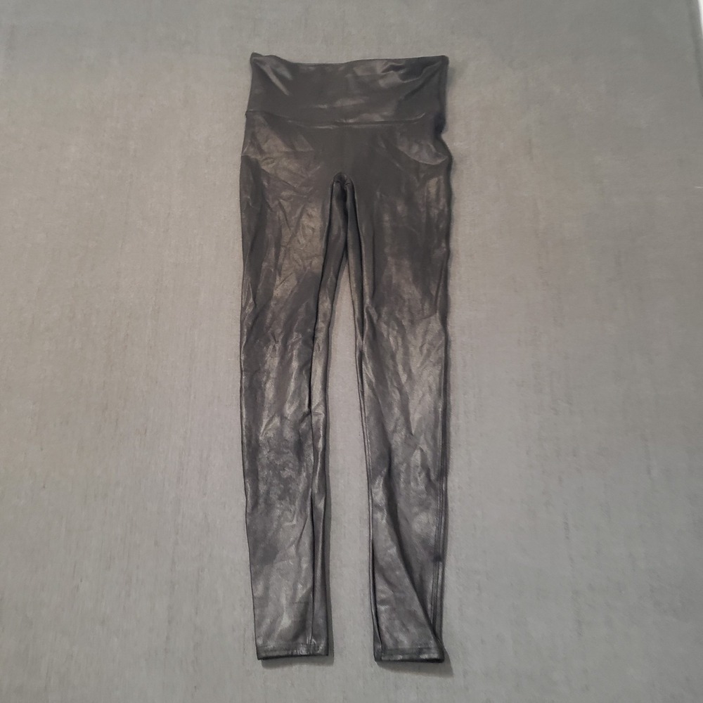 SPANX Black Faux Leather High Rise Leggings Pleather pants Women's Size Medium 8